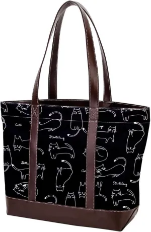 Cute Cat in Space-22 Tote Bags Durable Leather Canvas Purses and Handbags for Women Top Handle Shoulder Satchel Hobo Bags