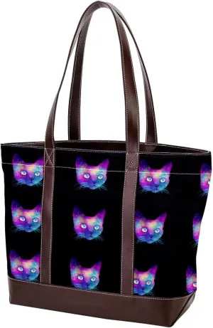 Cute Cat in Space-22 Tote Bags Durable Leather Canvas Purses and Handbags for Women Top Handle Shoulder Satchel Hobo Bags