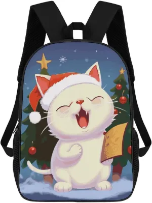 Cute Cat Sing Christmas Carols Business Laptop Backpack for Women Men 17 Inch Carry on Backpack Waterproof Black Bookbag Fashion Lightweight Backpacks for Travel Hiking Camping Casual Daypack Backpack
