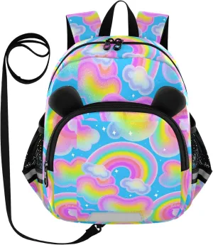 Cute Ears Kids School Backpack Leash Cool Girls Anti-Lost Personalized Bag Pack For School with Reflective Strip Cute Cartoon Animal Bear Rainbow Of Colored Fake Sequins mochilas para ni?as