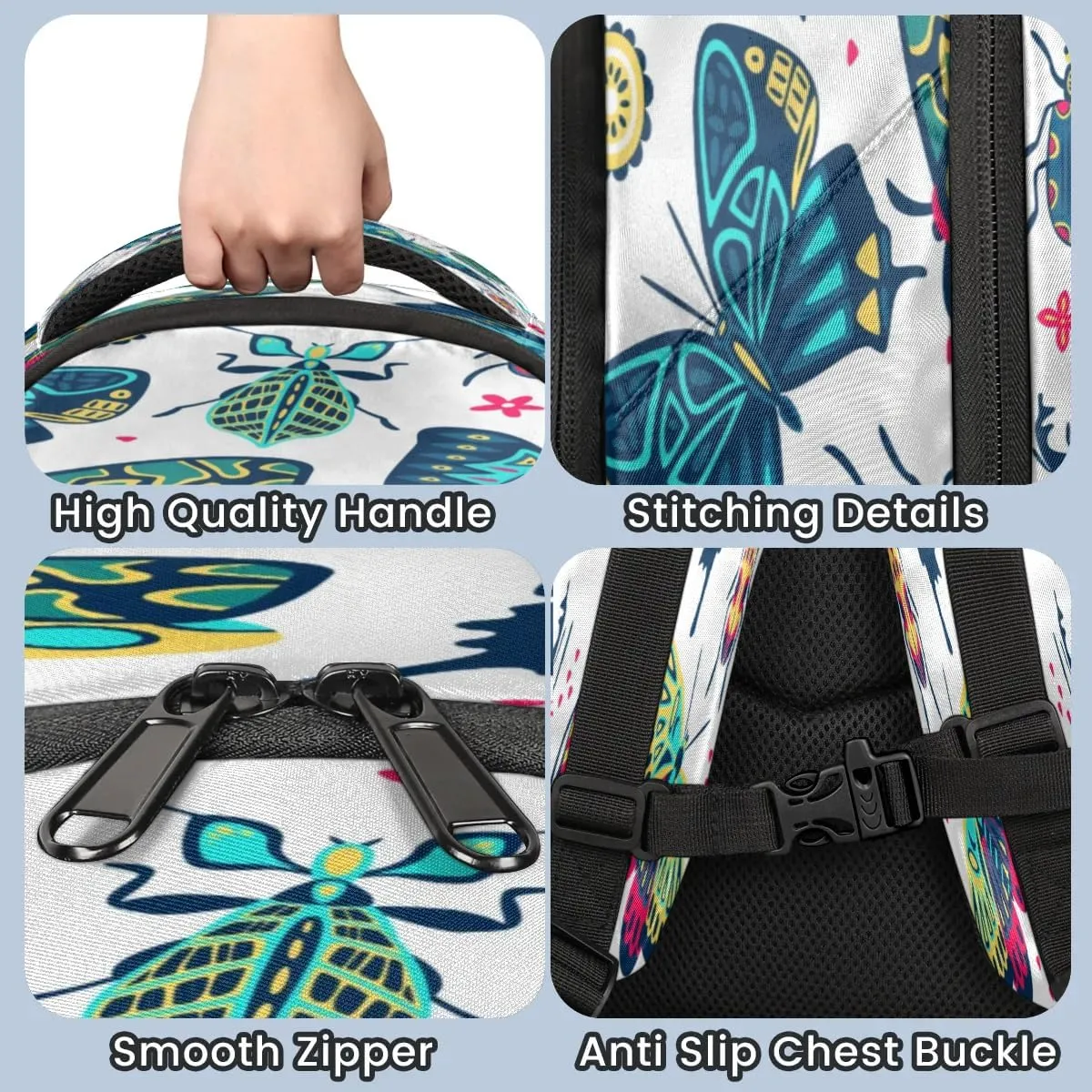 Cute Insect Specimens Laptop Backpack Lightweight College Backpack with Reflective Strip for Men Women Adult Casual Travel Hiking Gym Work Daypack