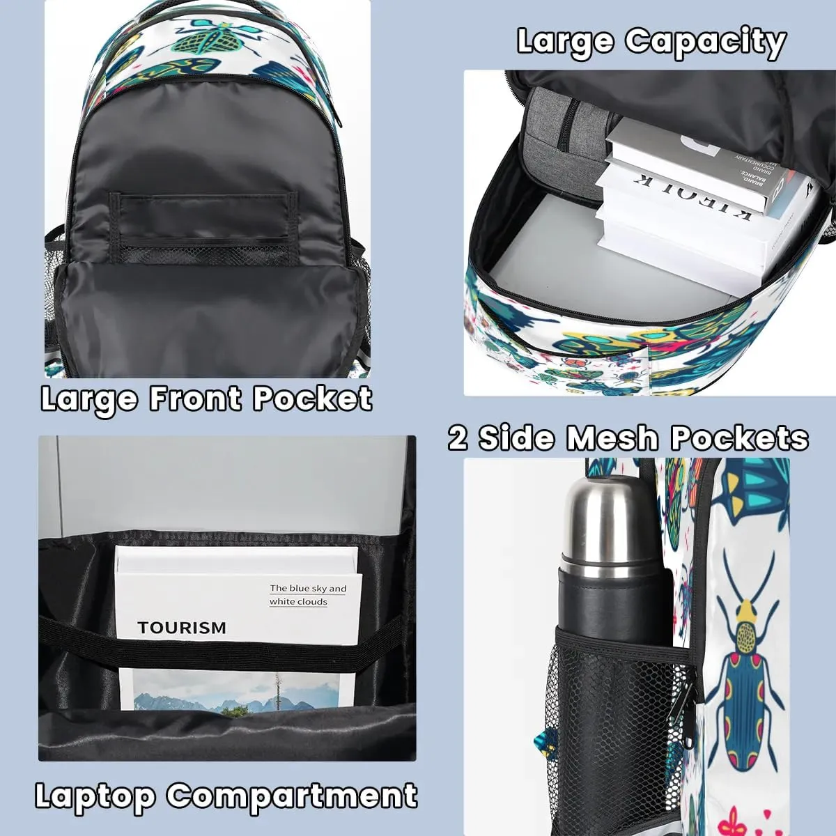 Cute Insect Specimens Laptop Backpack Lightweight College Backpack with Reflective Strip for Men Women Adult Casual Travel Hiking Gym Work Daypack