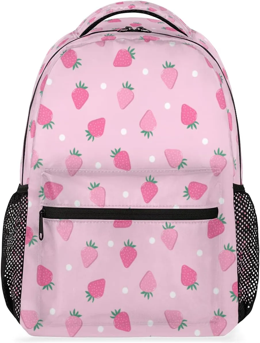 Cute Pink Strawberry Backpack for Girls Boys Kids 16inch Laptop Backpacks Lightweight Waterproof School Bookbag Travel Daypack Computer College Bag Gym Rucksack for Work School Women Men
