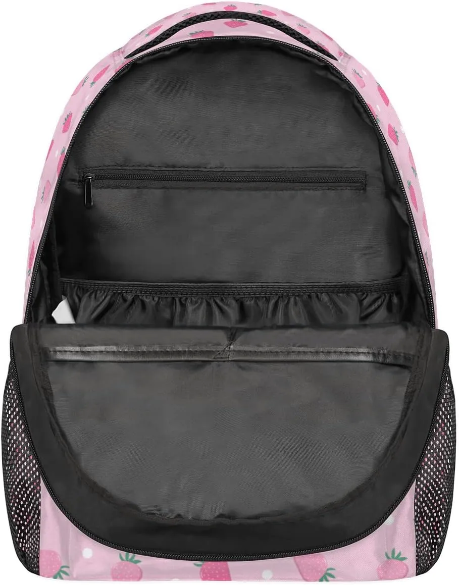 Cute Pink Strawberry Backpack for Girls Boys Kids 16inch Laptop Backpacks Lightweight Waterproof School Bookbag Travel Daypack Computer College Bag Gym Rucksack for Work School Women Men
