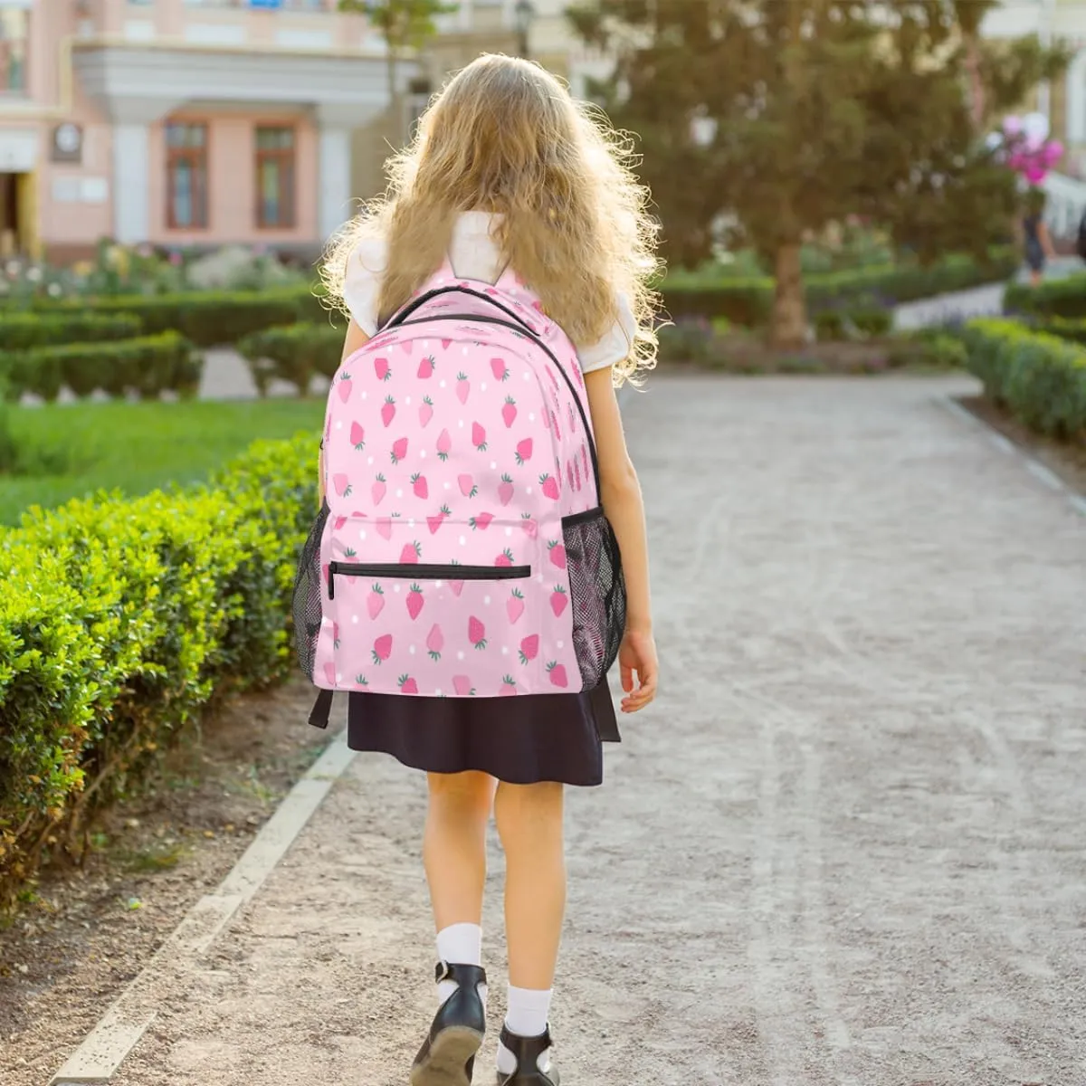 Cute Pink Strawberry Backpack for Girls Boys Kids 16inch Laptop Backpacks Lightweight Waterproof School Bookbag Travel Daypack Computer College Bag Gym Rucksack for Work School Women Men