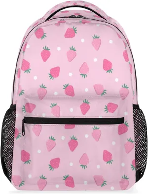 Cute Pink Strawberry Backpack for Girls Boys Kids 16inch Laptop Backpacks Lightweight Waterproof School Bookbag Travel Daypack Computer College Bag Gym Rucksack for Work School Women Men