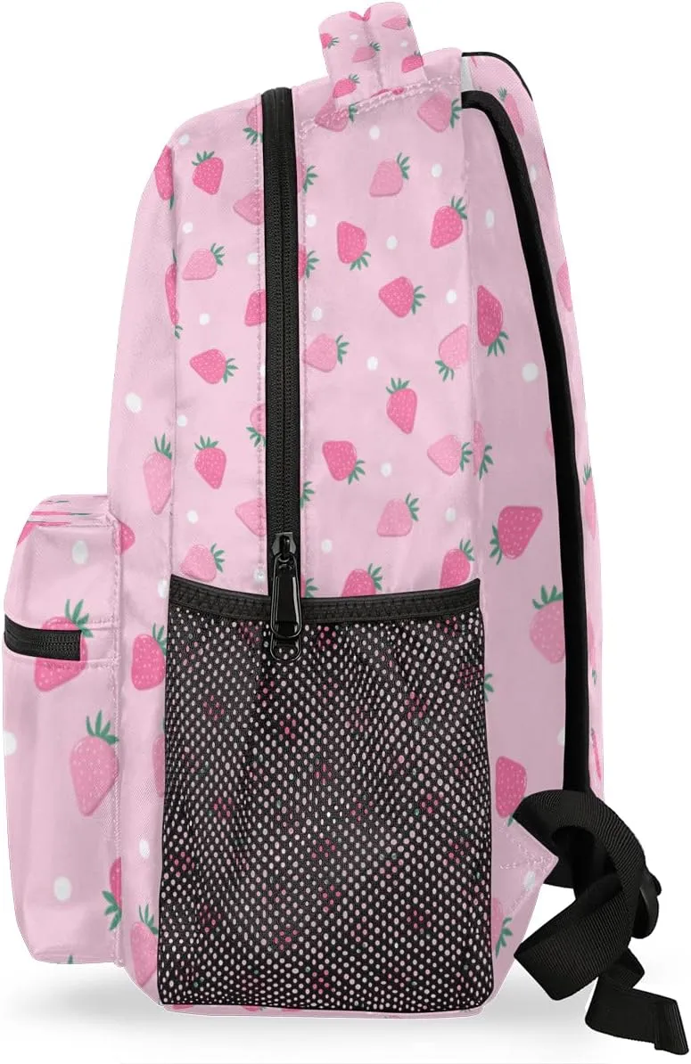 Cute Pink Strawberry Backpack for Girls Boys Kids 16inch Laptop Backpacks Lightweight Waterproof School Bookbag Travel Daypack Computer College Bag Gym Rucksack for Work School Women Men