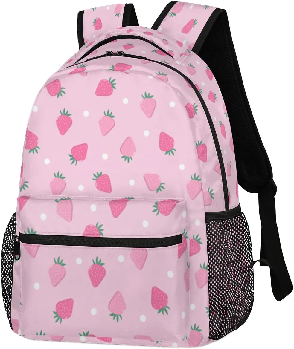 Cute Pink Strawberry Backpack for Girls Boys Kids 16inch Laptop Backpacks Lightweight Waterproof School Bookbag Travel Daypack Computer College Bag Gym Rucksack for Work School Women Men