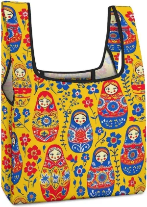 Cute Russians Dolles Grocery Shopping Bags Foldable Tote Bags Casual Handbags Purses Work Bag for Women