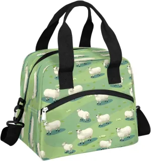 Cute Sheep Flock Insulated Lunch Bag for Women, Reusable Lunch Box with Adjustable Shoulder Strap Leakproof Adults Lunch Tote Bags for Work Travel Picnic Camping