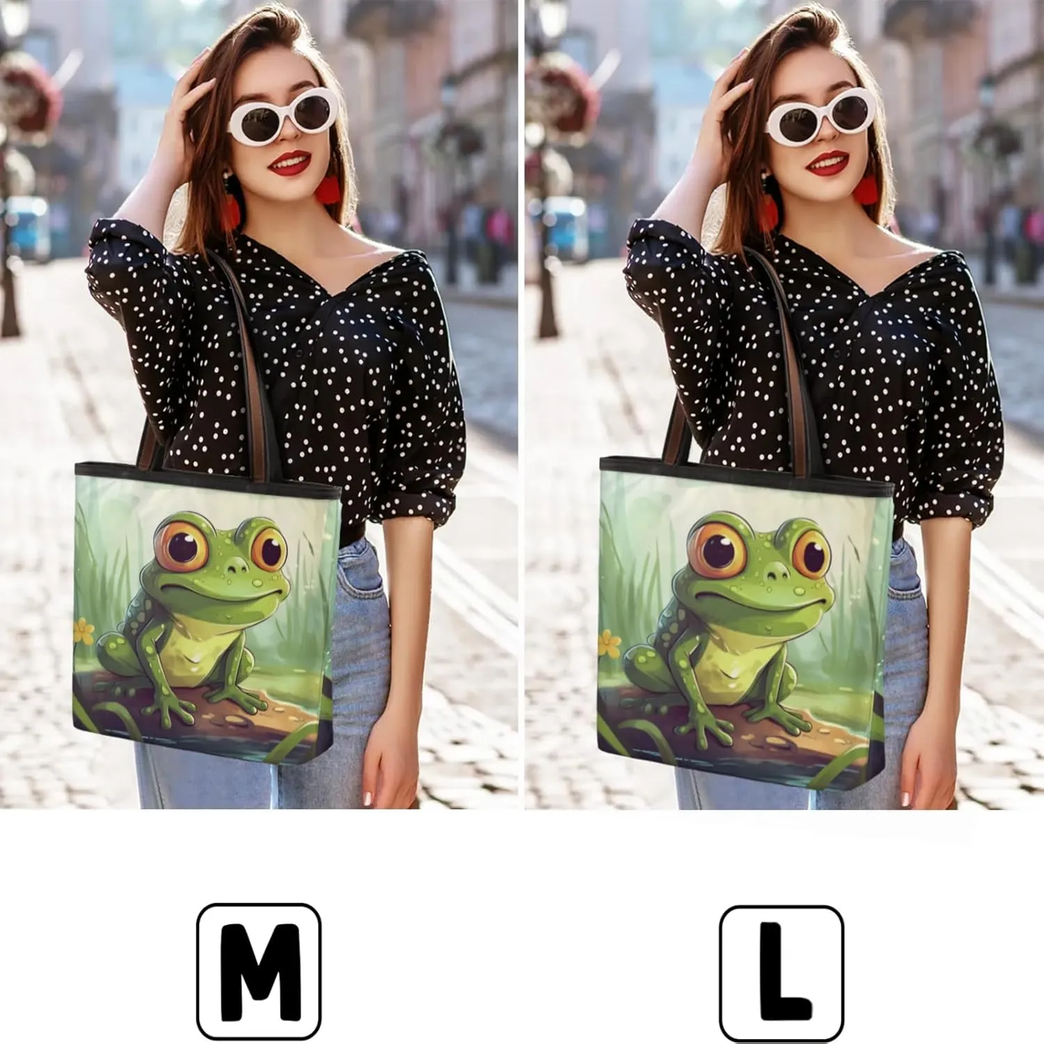 Cute Watercolor Frog Pond Tote Bag Multi Pocket Zippered Beach Bag Lightweight Waterproof Handbag