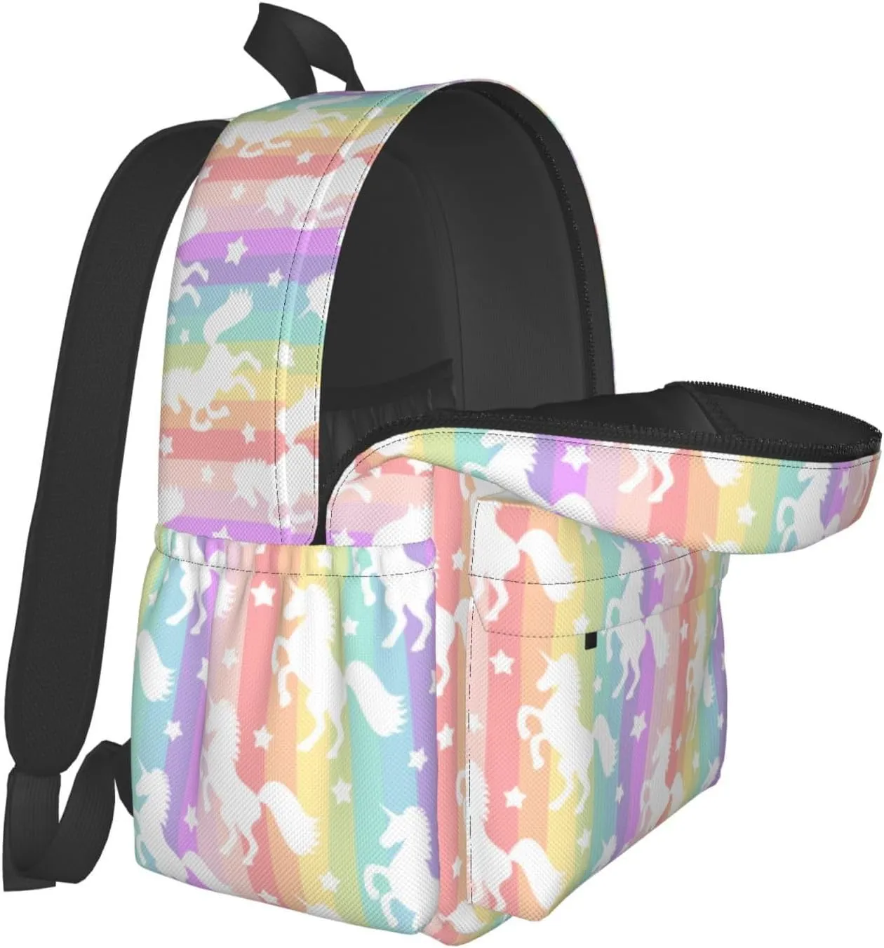 Cute White Unicorns On Rainbow Laptop Backpack Shoulder Bag Laptop Pack Travel Backpacks Commuter Back Pack Casual Daypack Bags With Side Pockets