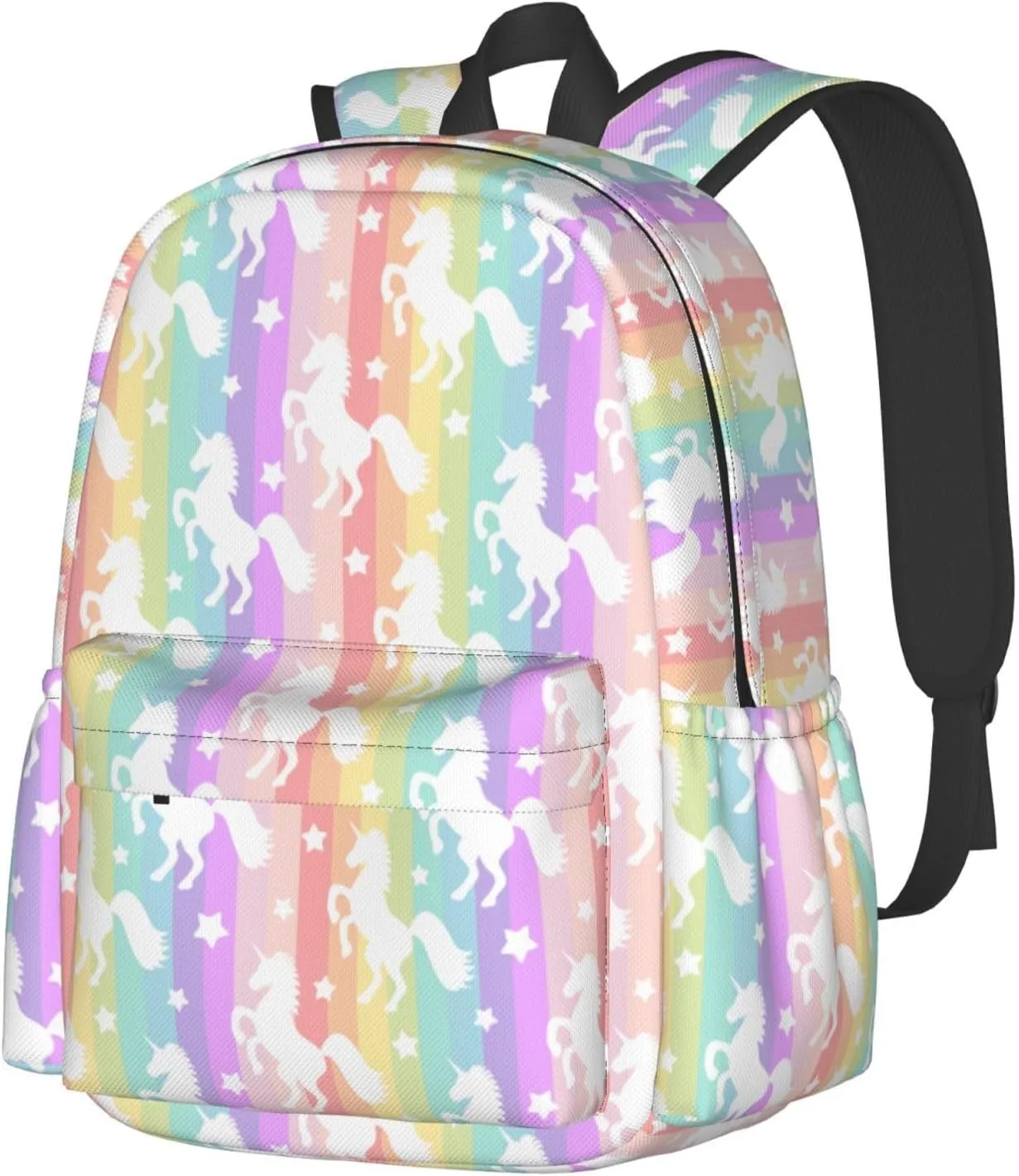 Cute White Unicorns On Rainbow Laptop Backpack Shoulder Bag Laptop Pack Travel Backpacks Commuter Back Pack Casual Daypack Bags With Side Pockets