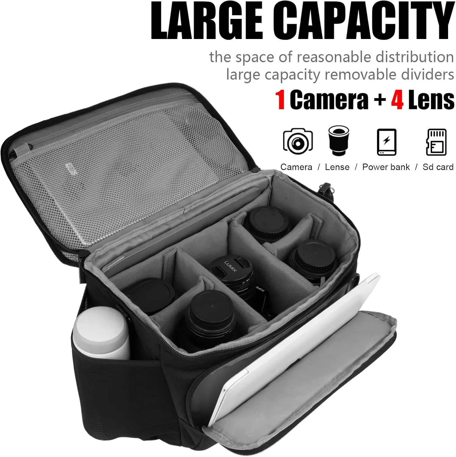 Cwatcun Camera Crossbody Shoulder Messenger Case, DSLR/SLR/Mirrorless Travel Photography Sling Bag with Tripod Holder and Rain Cover for Canon, Nikon, Sony, Fuji Cameras, Lens and Accessories