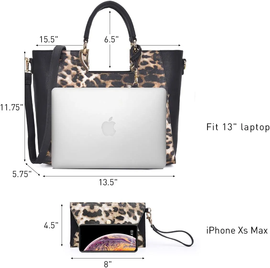 Dasein Women Two Tone Handbag Purse Top Handle Shoulder Bag Tote Hobo Work Bag w/Matching Clutch