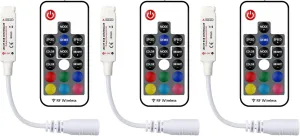 DC 12V RGB LED Controller with 17-Key RF Wireless Remote Control Dimmer for 5050 3528 5630 LED Strip Lights(3 Pack)