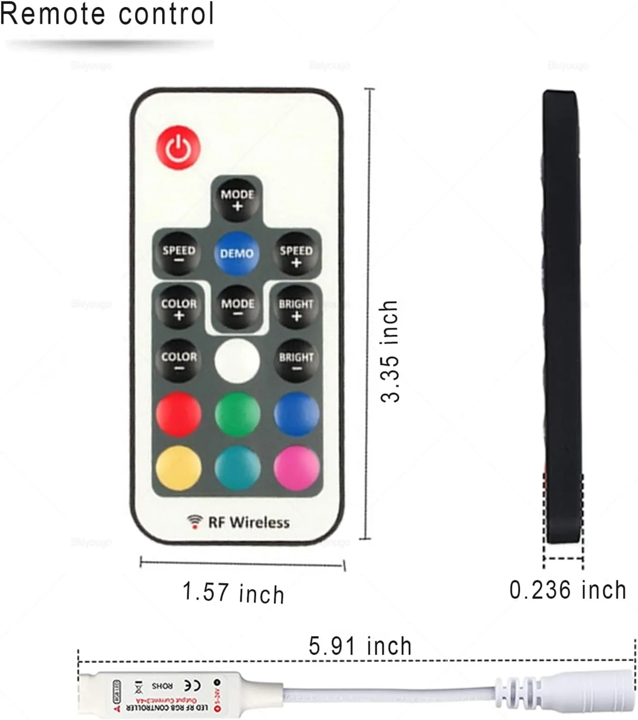 DC 12V RGB LED Controller with 17-Key RF Wireless Remote Control Dimmer for 5050 3528 5630 LED Strip Lights(3 Pack)