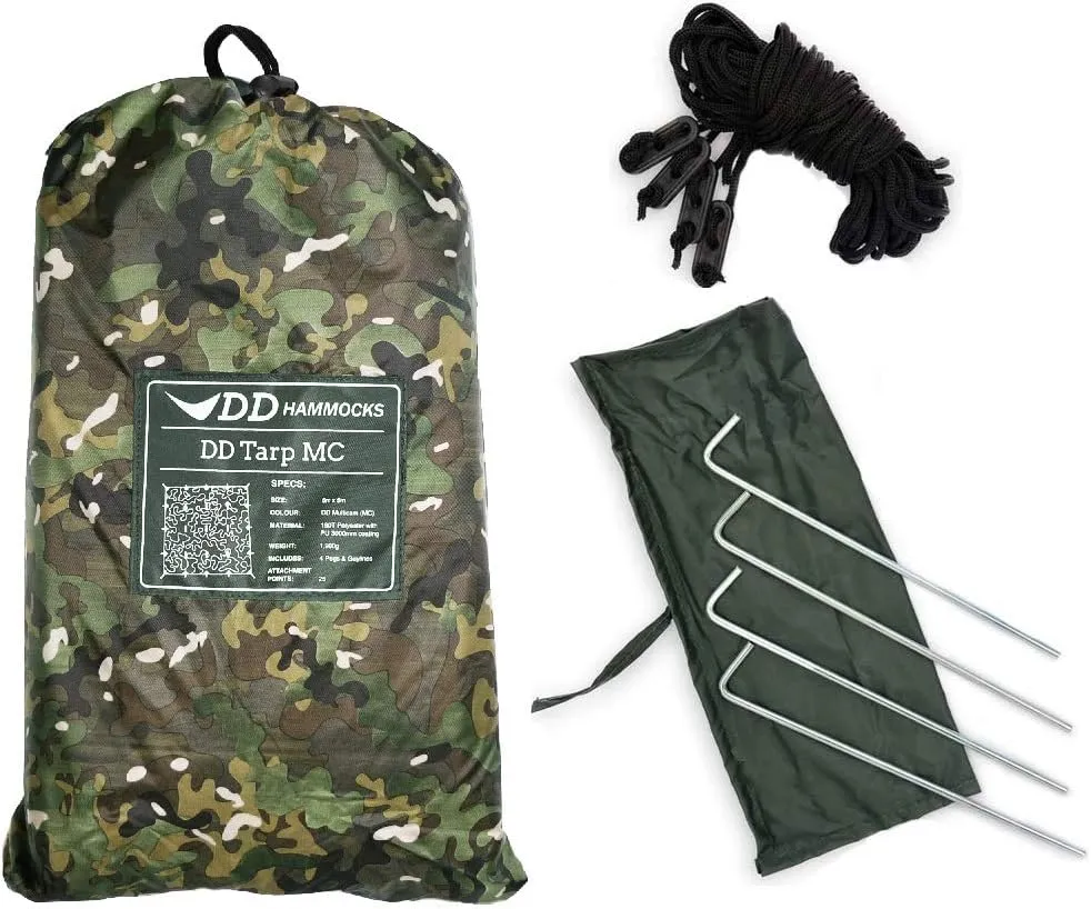 DD Hammocks - DD Tarp 5x5 - MC (16ft x 16ft) - 100% Waterproof Lightweight & Multifunctional Rainfly Extra Large Camo Tarp Tent Group Shelter for Camping Day Trips Adventure & Scouts