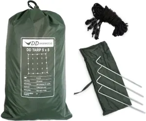 DD Hammocks - DD Tarp 5x5 - Olive Green (16ft x 16ft) - 100% Waterproof Lightweight & Multifunctional Rainfly Extra Large Tarp Tent Group Shelter for Camping Day Trips Adventure & Scouts