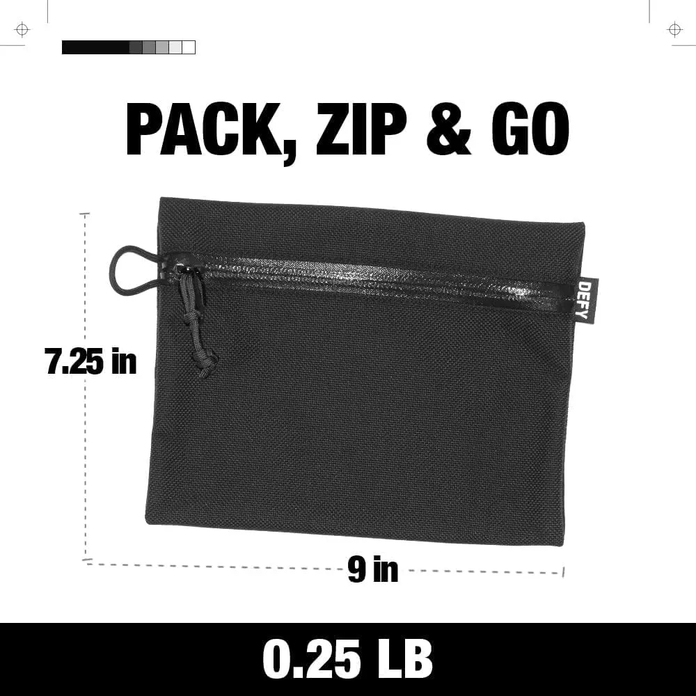DEFY Project Ballistic Travel Pouch | Lightweight Nylon Organizer | Premium Tech Wallet | Water Resistant Travel Organizer (Large, Black)