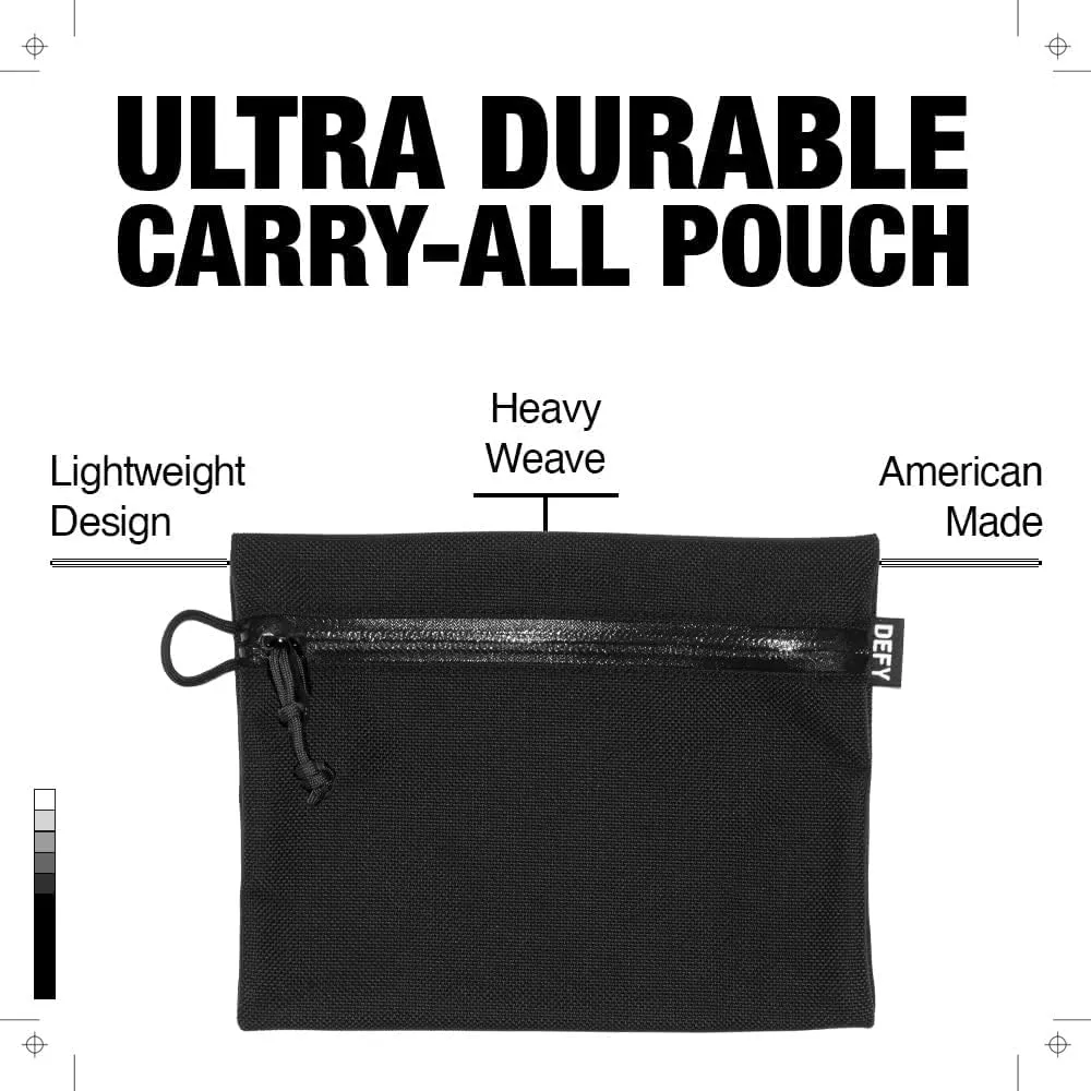 DEFY Project Ballistic Travel Pouch | Lightweight Nylon Organizer | Premium Tech Wallet | Water Resistant Travel Organizer (Large, Black)