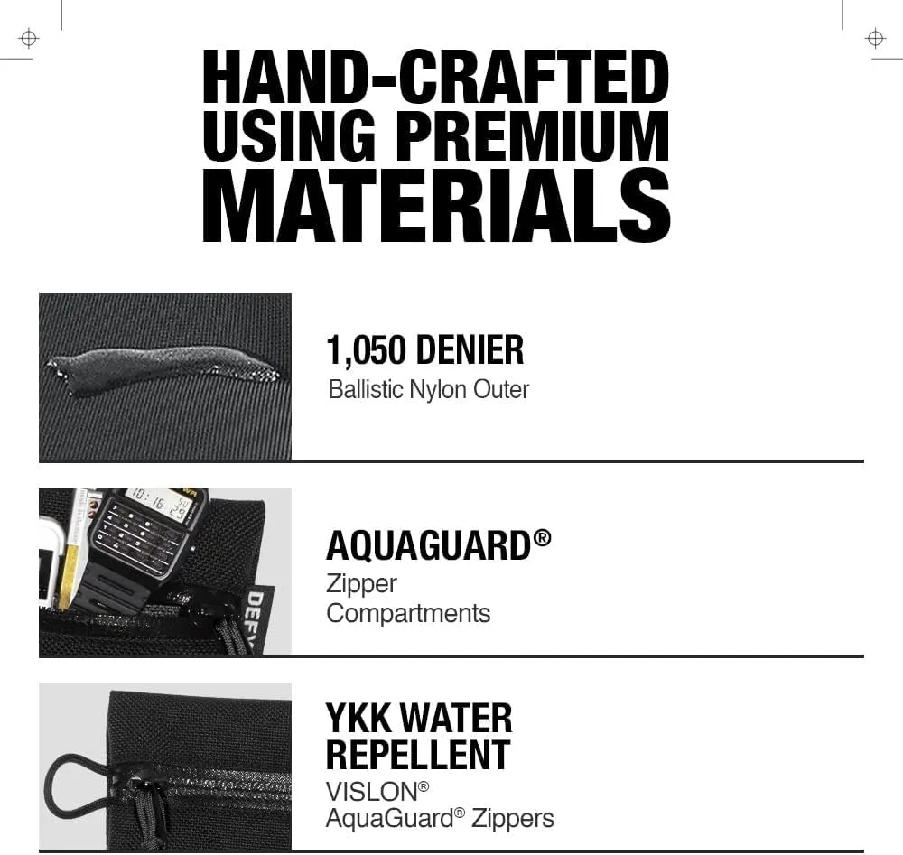 DEFY Project Ballistic Travel Pouch | Lightweight Nylon Organizer | Premium Tech Wallet | Water Resistant Travel Organizer (Large, Black)