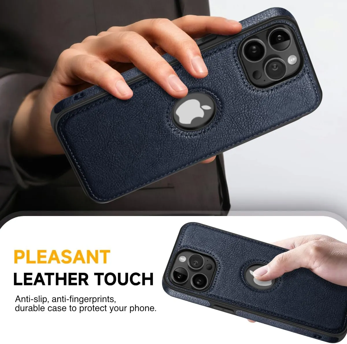 Design Compatible with iPhone 12 Pro Max Case Luxury Leather Business Vintage Slim Non-Slip Soft Grip Shockproof Protective Cover (2020) 6.7 Inch (Blue)
