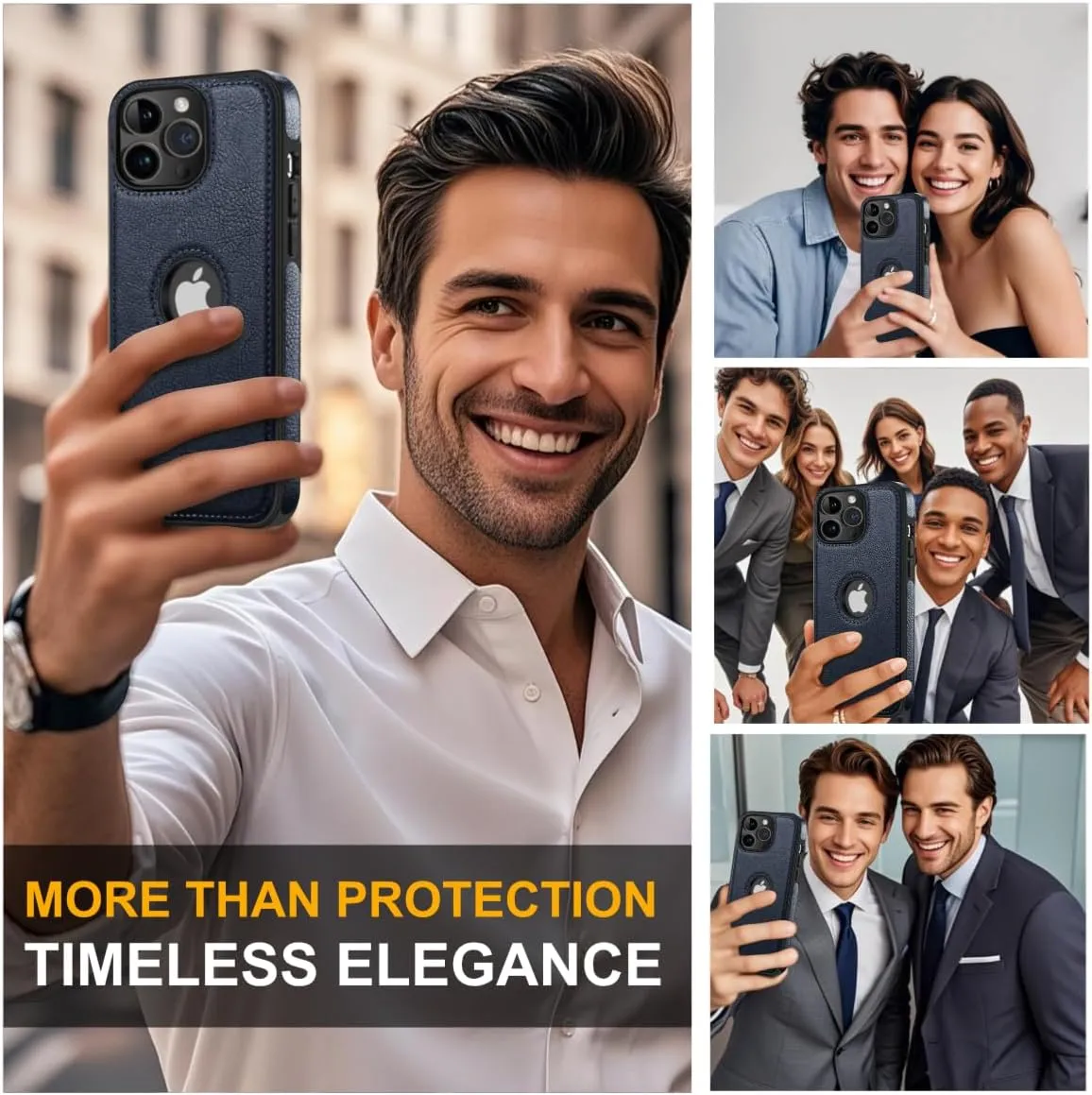 Design Compatible with iPhone 12 Pro Max Case Luxury Leather Business Vintage Slim Non-Slip Soft Grip Shockproof Protective Cover (2020) 6.7 Inch (Blue)