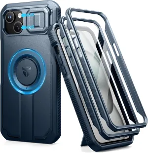 Dexnor for iPhone 15 Plus/14 Plus Case with Slide Camera Cover & Adjustable Kickstand&Built-in Screen Protector,Magsafe Rugged Shockproof Bumper Cases Heavy-Duty Magnetic Protective Cover,Navy Blue