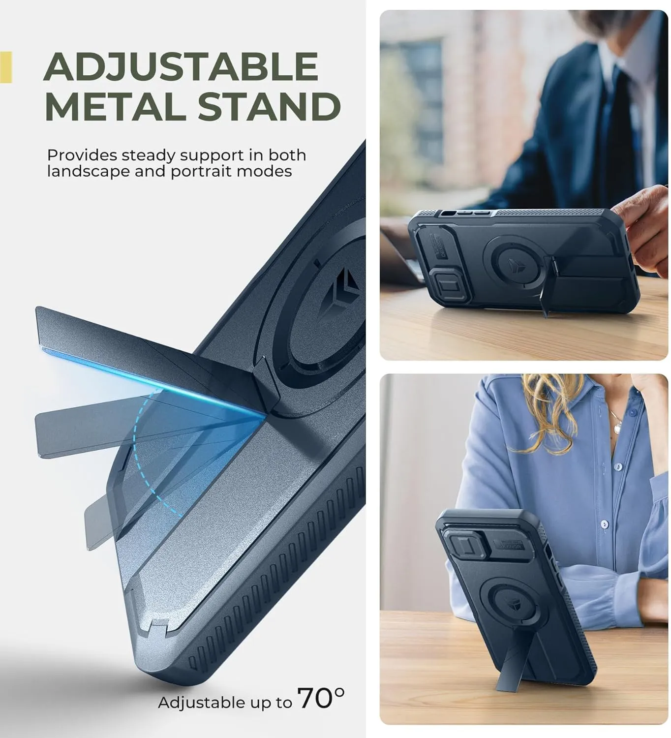 Dexnor for iPhone 15 Plus/14 Plus Case with Slide Camera Cover & Adjustable Kickstand&Built-in Screen Protector,Magsafe Rugged Shockproof Bumper Cases Heavy-Duty Magnetic Protective Cover,Navy Blue