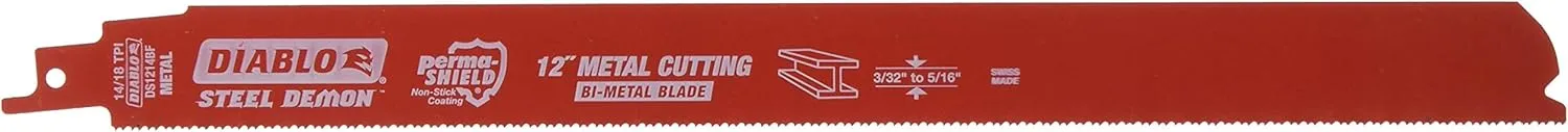 Diablo Bi-Metal Reciprocating Blades with Perma-Shield Coating for Medium Metal - 12" Length, Dual Tooth Design, 14/18 TPI, 25-Pack - DS1214BF25