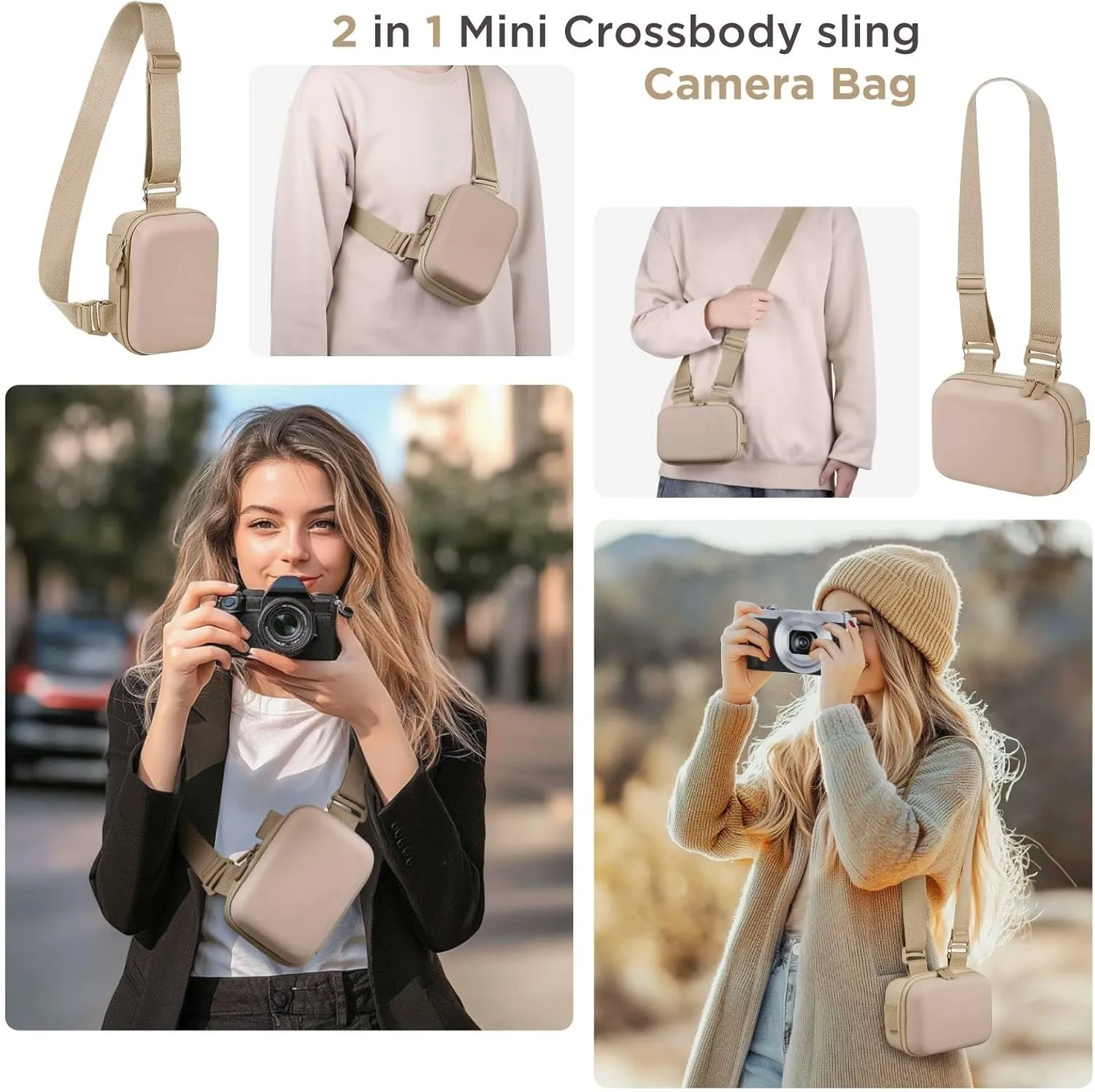 Digital Camera Case, Protective & Lightweight Camera Case with 3 Carrying Ways, Waterproof & Shockproof Small Camera Bag for Power Shot/Sony DSCW800/DSCW830 - Beige