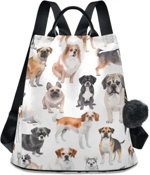 Dog Breeds Backpack for Women Anti Theft Large Fashion Travel Shoulder Bag Purse Rucksack Lightweight