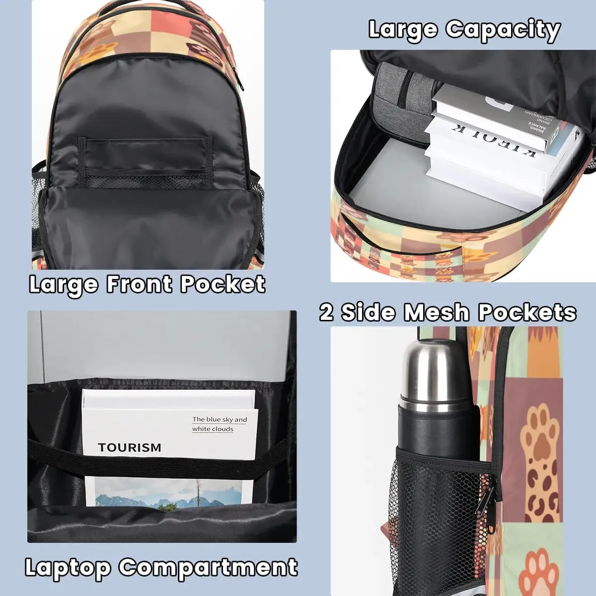 Dog Cat Paw Topics Laptop Backpack Lightweight College Backpack with Reflective Strip for Men Women Adult Casual Travel Hiking Gym Work Daypack
