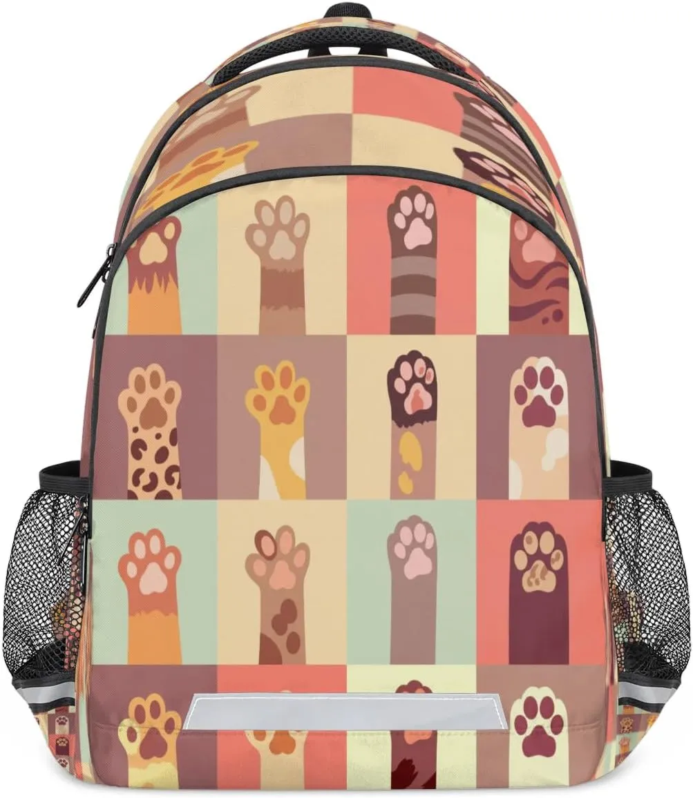 Dog Cat Paw Topics Laptop Backpack Lightweight College Backpack with Reflective Strip for Men Women Adult Casual Travel Hiking Gym Work Daypack