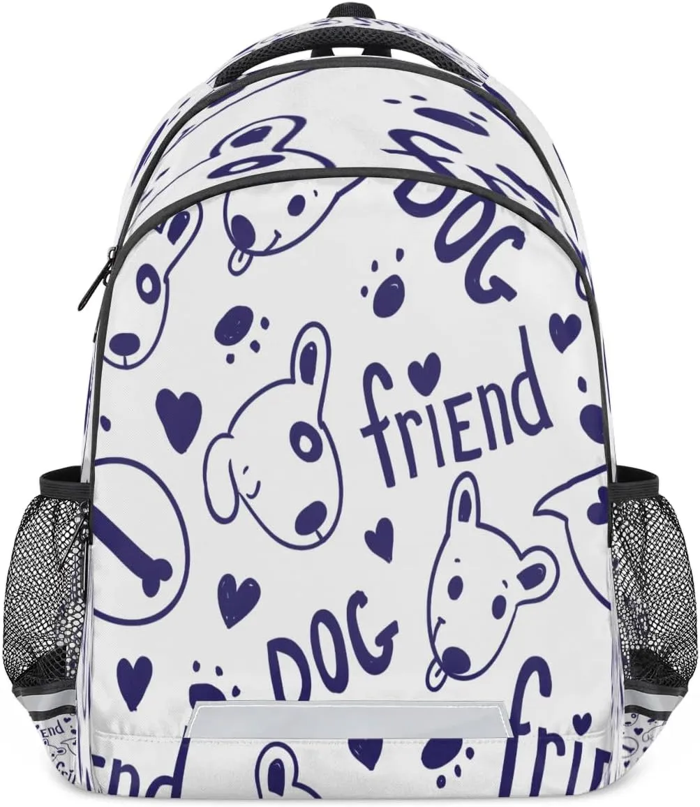Dog Friend Laptop Backpack Lightweight College Backpack with Reflective Strip for Men Women Adult Casual Travel Hiking Gym Work Daypack