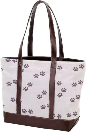 Dog Puppy Paw Fashion Leather Purse Bag for Women Top Handle Ladies Shoulder Bags with Pockets Zipper