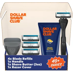 Dollar Shave Club | The Member Exclusive Shave Set | 4 Extra Close Refill Cartridges, 1 Handle (Black), 1 Shave Butter 3 ounce, 1 Razor Cover