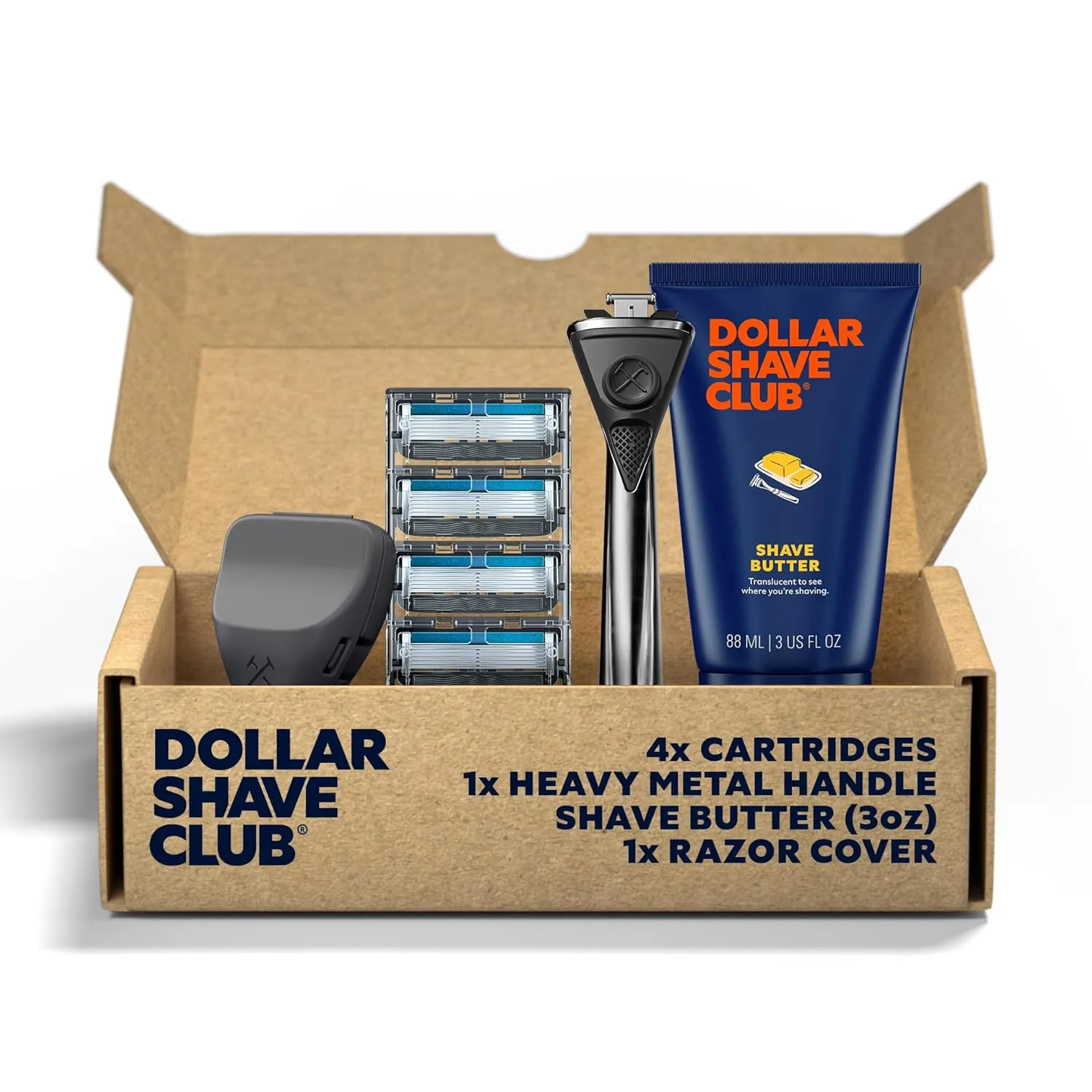 Dollar Shave Club | The VIP Shave Set | 4 Extra Close Refill Cartridges, 1 Heavy Metal Handle, 1 Shave Butter 3 ounce, 1 Razor Cover