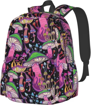 Doodle Mushrooms Laptop Commuter Backpack Shoulder Bag Casual Back Pack Daypack Bags With Side Pockets For Work Travel Daily Use