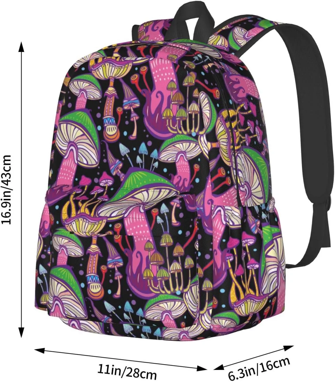 Doodle Mushrooms Laptop Commuter Backpack Shoulder Bag Casual Back Pack Daypack Bags With Side Pockets For Work Travel Daily Use