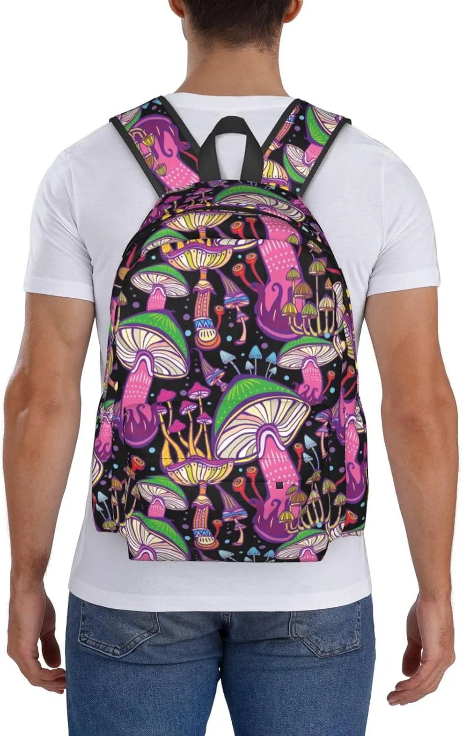 Doodle Mushrooms Laptop Commuter Backpack Shoulder Bag Casual Back Pack Daypack Bags With Side Pockets For Work Travel Daily Use