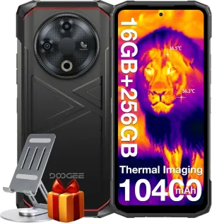 DOOGEE Fire 6 Rugged Smartphone, Thermal Imaging Camera, 10400mAh,16GB 256GB/TF 2TB Rugged Phone, 50MP AI Camera, 6.56" HD IPS Unlocked Cell Phone, 3 Cards Slot/IP68/IP69K/Face Unlock/Fingerprint/OTG