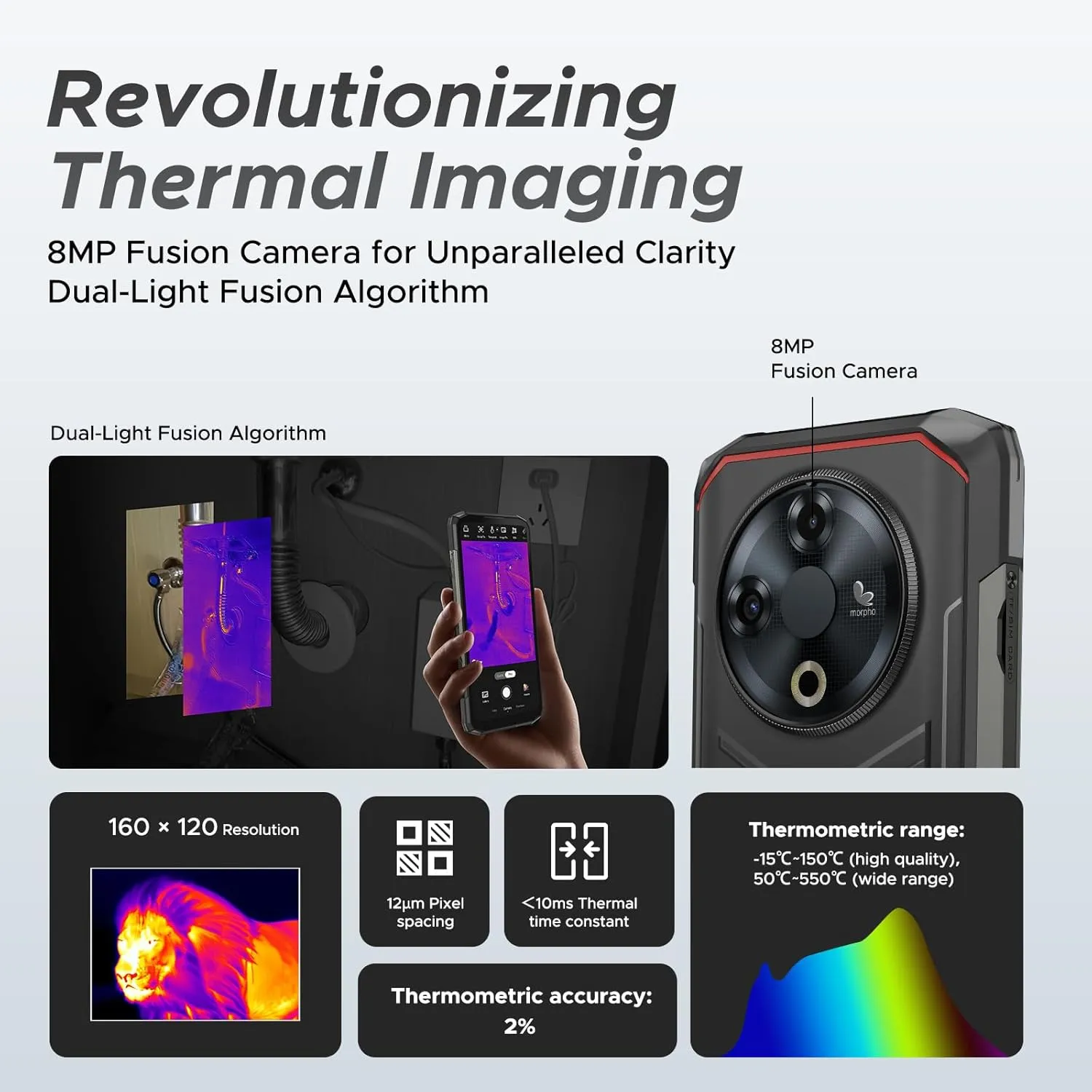DOOGEE Fire 6 Rugged Smartphone, Thermal Imaging Camera, 10400mAh,16GB 256GB/TF 2TB Rugged Phone, 50MP AI Camera, 6.56" HD IPS Unlocked Cell Phone, 3 Cards Slot/IP68/IP69K/Face Unlock/Fingerprint/OTG