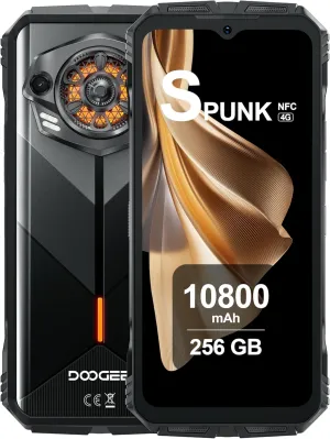 DOOGEE S Punk Rugged Smartphone Android 14, Breathing Light, 34mm Large Speaker, 10800mAh, 6.58" FHD  Display, 16GB RAM 256GB ROM, 50MP Camera, Octa Core, 4G Dual SIM Cell Phone, Face ID, NFC, Black