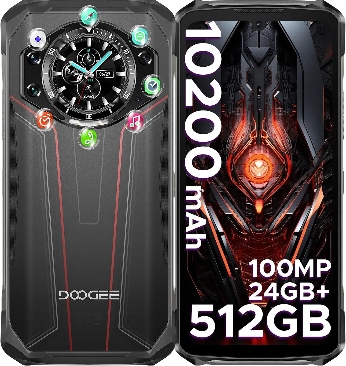DOOGEE S119 (2025) Rugged Phone Unlocked,24GB 512GB/TF 2TB Android 14 Rugged Smartphone with 1.32" Rear Screen,10200mAh Battery/33W,6.72" FHD ,100MP 20MP Night Vision,NFC/Dual Unlock/3 Card Slot/OTG