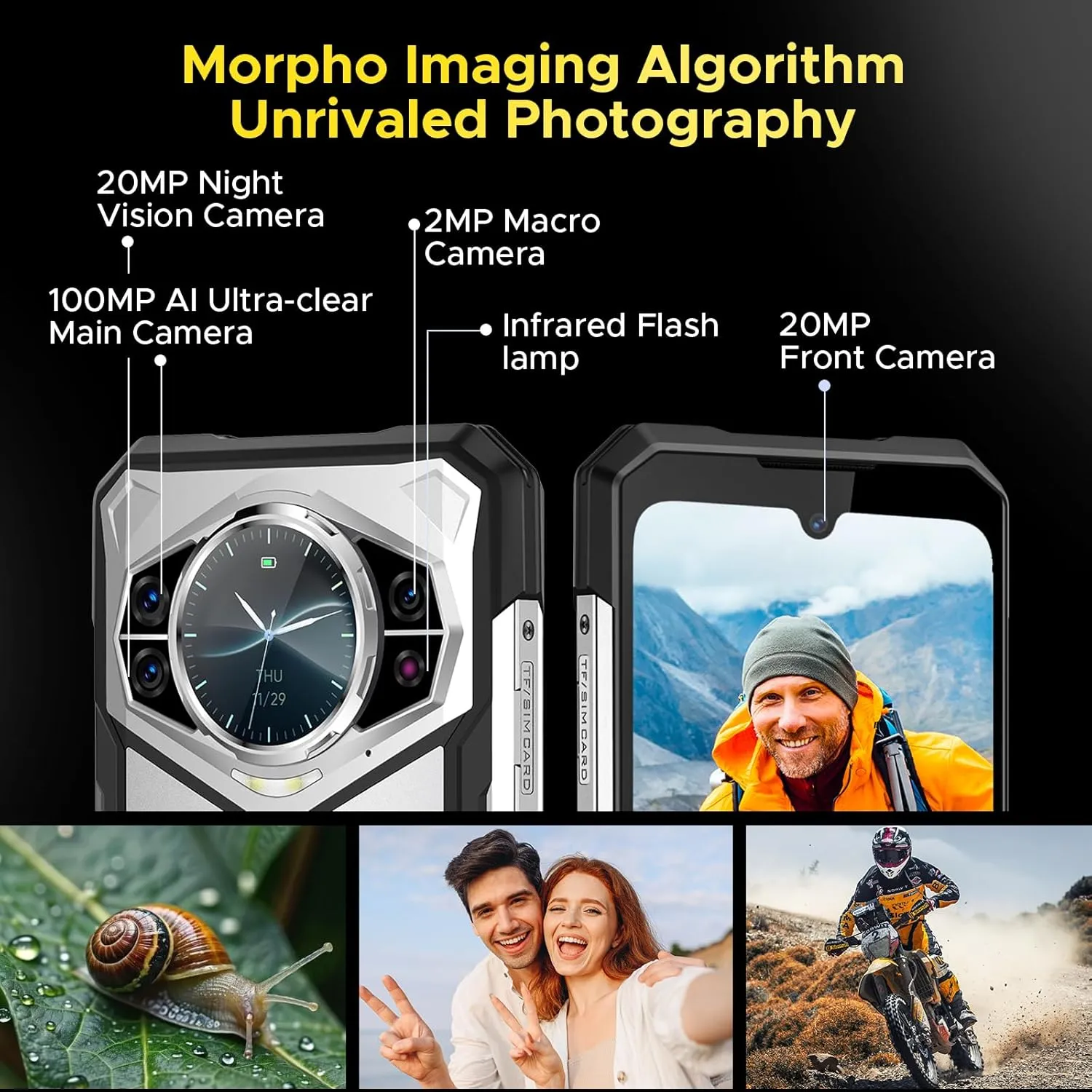 DOOGEE S200 Rugged Smartphone 5G Unlocked, 256GB 32GB Rugged Phone with 1.32" Rear Screen, 10100mAh Battery, Android 14,100MP 20MP Night Vision Camera, 6.72", 120Hz, NFC, 5G Dual SIM