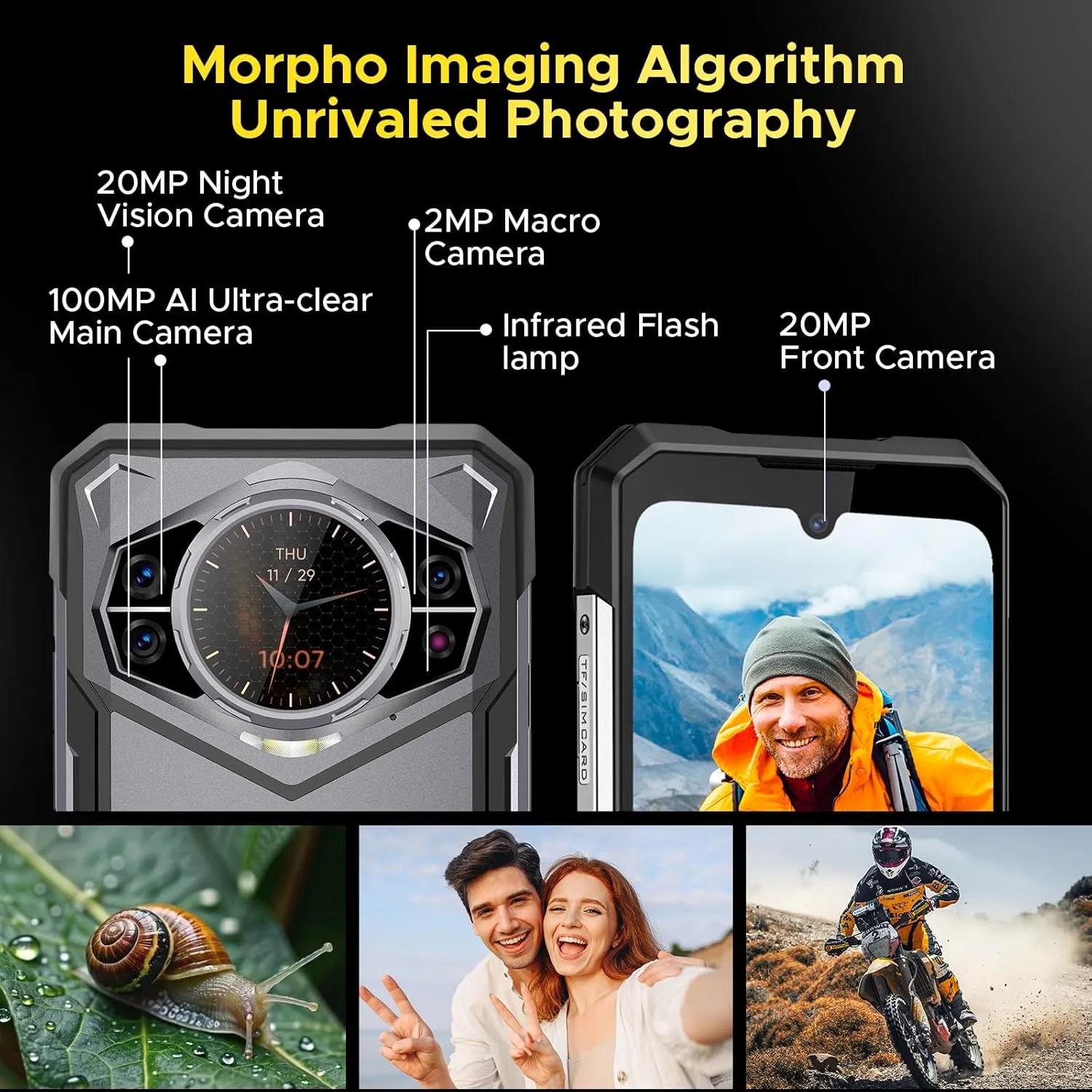 DOOGEE S200 Rugged Smartphone 5G Unlocked, 256GB 32GB Rugged Phone with 1.32" Rear Screen, 10100mAh Battery, Android 14,100MP 20MP Night Vision Camera