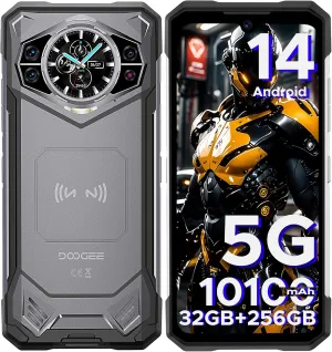 DOOGEE S200 Rugged Smartphone 5G Unlocked, 256GB 32GB Rugged Phone with 1.32" Rear Screen, 10100mAh Battery, Android 14,100MP 20MP Night Vision Camera
