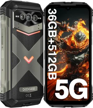DOOGEE V MAX Plus Rugged Smartphone 5G,22000mAh 36GB 512GB Android 14 Rugged Phone,200MP 32MP 20MP Night Vision Rugged Cell Phone,6.58" FHD 120Hz IPS Screen,IP68/IP69K Waterproof Phone,NFC/OTG